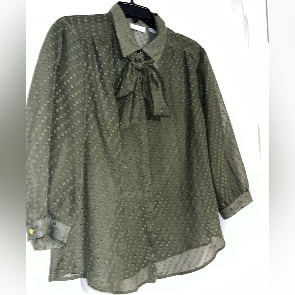 Olive Green women’s button up blouse size large..